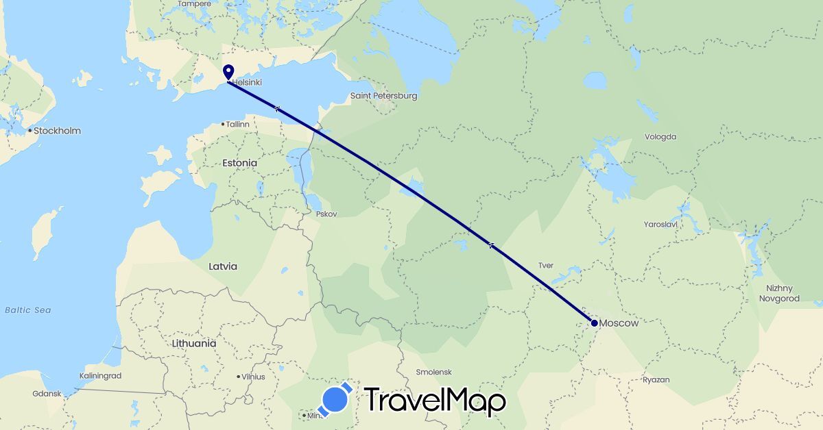 TravelMap itinerary: driving in Finland, Russia (Europe)